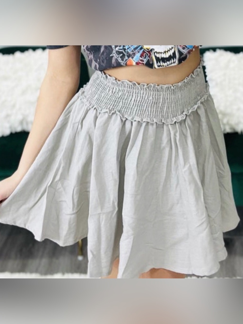 ⭐️New - White Birch - Silver High-Waisted Linen Skirt - Women's Small